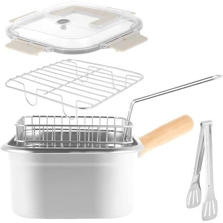 Stainless Steel Frying Pot with Basket and Wooden Handle