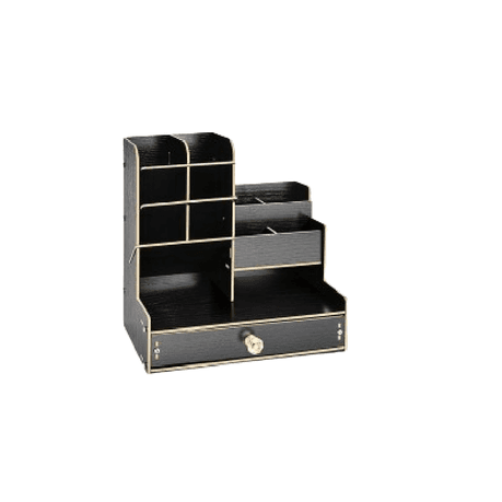 Wooden Desk Organiser, Pen Holder for Desk, Stationary Organiser - Black