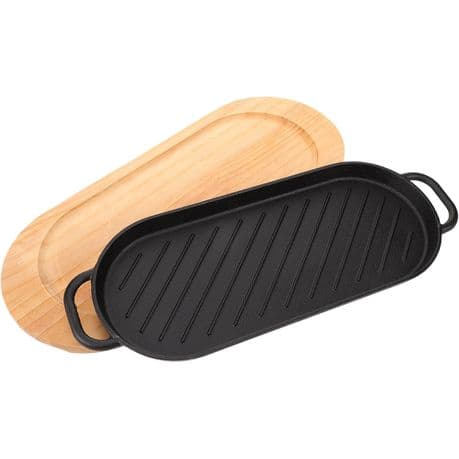 Cast Iron Steak Plate with Wooden Tray, Grill Pan - HY-346 variant image 1