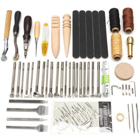 Craft 59 Piece Heavy Duty Leather Craft Stitching Groover Needle Tools Kit variant image 1
