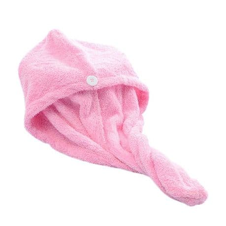 Hair Towel Wrap Hair Drying Towel With Button- Light Pink variant image 1
