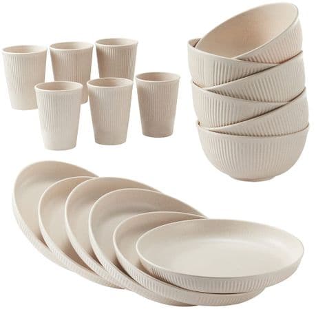 Ojees Homeware- 18 Piece Beige Wheat Straw Dinnerware Set variant image 1