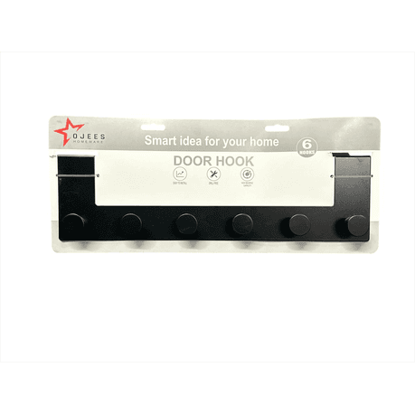 Ojees Homeware 6 Hook Matte Metal Door Hook - Black variant image 1